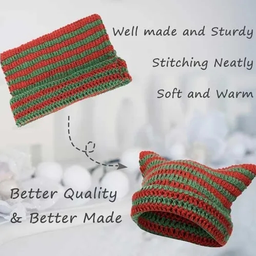 Vista 5 de CATMICOO Y2k Beanie Knit Cat Ear Beanies - Gorros de ganchillo para mujer