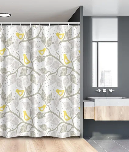 Vista 31 de Ambesonne Decor Collection, juego de cortina con ganchos para regadera Amarillo y marrón