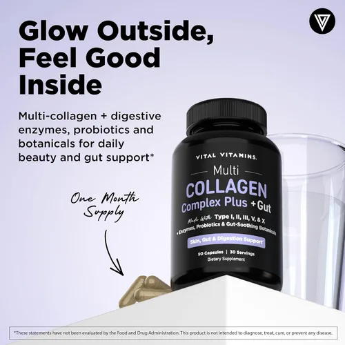 Vista 10 de Vital Vitamins Complejo de colágeno múltiple Plus + intestino, probióticos