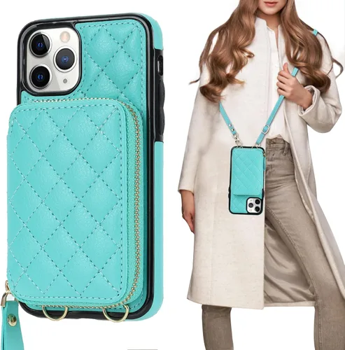 Vista 11 de Bocasal - Funda tipo cartera cruzada para iPhone 11 Pro, color negro RFID Blocking PU Leather Zipper Handbag Purse, Kickstand Flip Folio Case with
