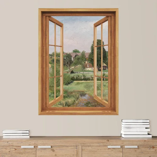 Vista 36 de SIGNWIN Adhesivo mural removible para pared, atardecer cielo naranja, otoño, bosque, árbol, paisaje, naturaleza, arte fino, rústico, paisaje