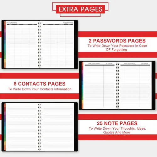 Vista 4 de Agenda mensual 2026/Calendario - Ene 2026 - Dic 2026, Agenda mensual 2026, 12 meses, piel sintética, 8.86" x 11.4", 15 páginas de notas