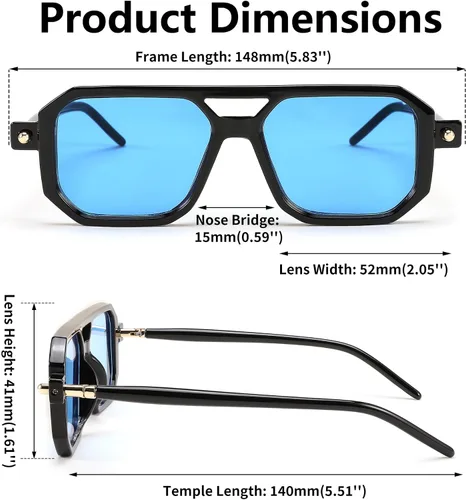 Vista 6 de Feisedy - B2622 - Lentes de sol estilo aviador, cuadrados, clásicos de los años 70, unisex, con montura clásica retro y elegante, UV400