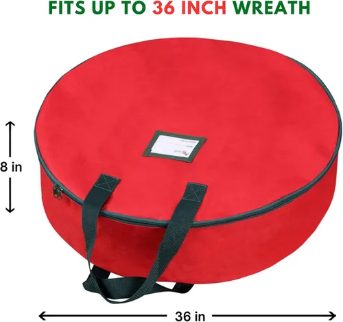 Vista 2 de Bolsa de almacenamiento para coronas navideñas resistente de 36 pulgadas, con asas fabricadas de material duradero de poliéster Oxford 600D, bolsa