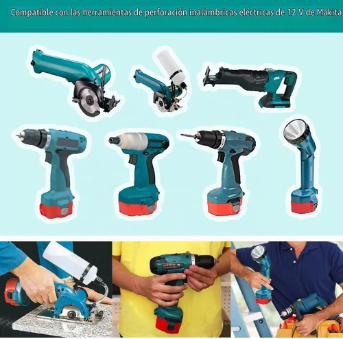Vista 7 de CREABEST Paquete de 2 baterías de repuesto Ni-MH de 12 V 3.5 Ah para Makita