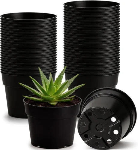Vista 19 de Macetas de plástico negro RooTrimmer de 4/6/8 pulgadas, paquete de 15, plástico engrosado con agujeros de drenaje, para interior/exterior