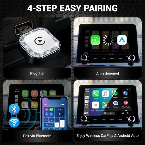 Vista 6 de Adaptador inalámbrico CarPlay Android Auto 2026, dongle inalámbrico CarPaly 2 en 1, conexión automática rápida, refrigeración ventilada, Plug and