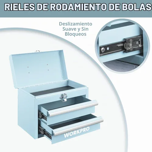 Vista 4 de WORKPRO Mini caja de herramientas de metal portátil con 2 cajones