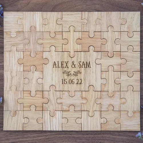 Vista 6 de Libro de invitados de boda, rompecabezas alternativo, libro de visitas personalizado, piezas de madera grabadas con láser para fiesta, compromiso