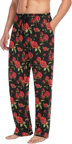 Vista 5 de Pantalones de pijama de flamenco floral para hombre, pantalones de descanso casuales para hombre, pantalones de pijama con bolsillos con cordón