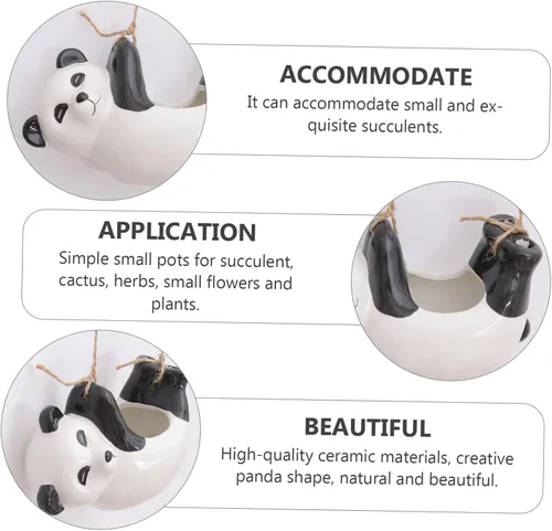 Vista 7 de Happyyami Maceta colgante de panda para montar en la pared, florero para interiores, decoración de habitación asética de cerámica, macetas colgantes