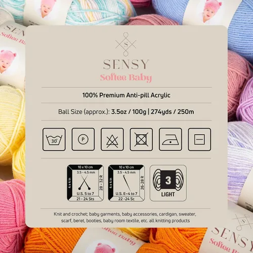 Vista 6 de Sensy Softee Hilo para Bebé, 3.5 oz, 275 yardas, Gauge 3 Light (Almendra)