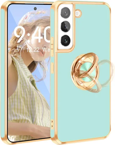 Vista 47 de Fingic Compatible con Samsung Galaxy S22 Funda con Soporte de Anillo, [Soporte de Anillo Giratorio 360° Magnético con Kickstand][Borde Dorado