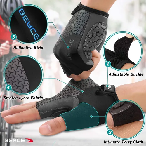 Vista 5 de BEACE Guantes de ciclismo, guantes de ciclismo, guantes de ciclismo de medio dedo, guantes de bicicleta de carretera para hombres y mujeres, 0.197