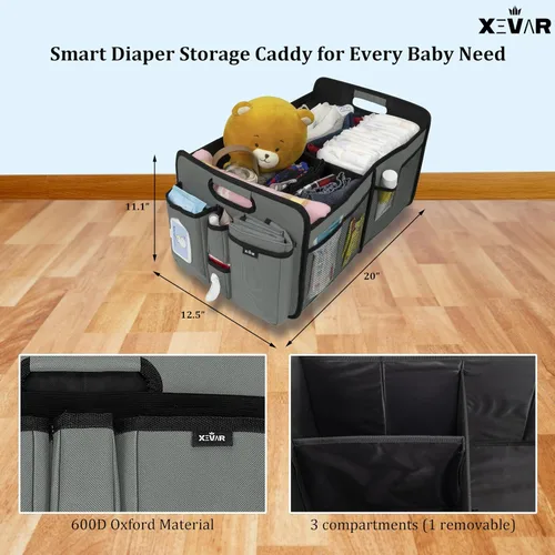 Vista 2 de Organizador de pañales para bebé con cambiador, organizador portátil de coche para artículos esenciales para recién nacidos, pañales y toallitas