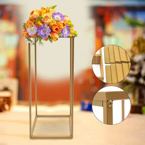 Vista 9 de 10 Uds. Florero de piso de flores, columna de metal, arreglo floral, estante de exhibición de mesa dorado, telón de fondo floral para centro de mesa