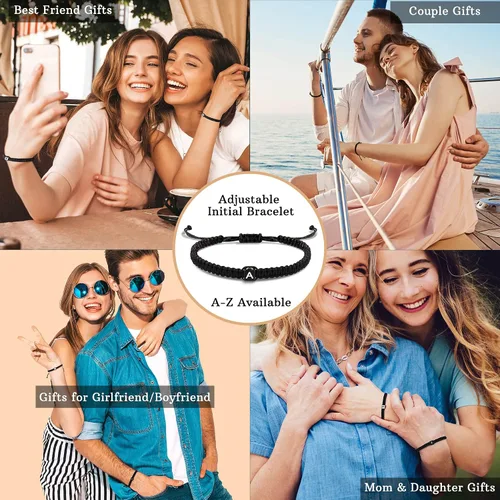 Vista 5 de Pulseras con iniciales para mujeres y hombres, regalos para ella, adolescente, mejor amiga, cumpleaños, graduación, delicadas pulseras trenzadas