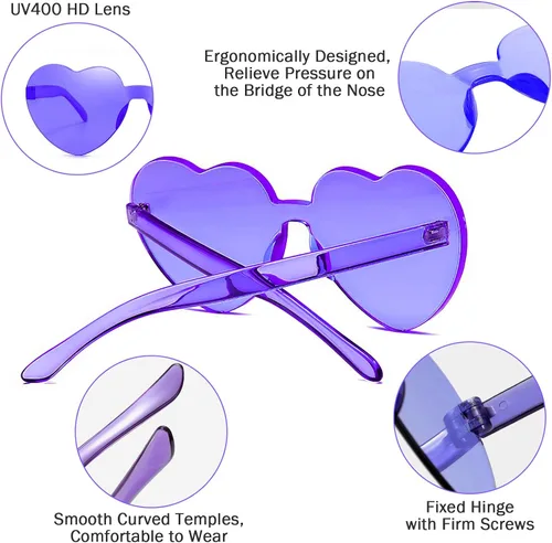 Vista 3 de 12 lentes de sol con forma de corazón transparente sin montura para mujeres, regalos de San Valentín
