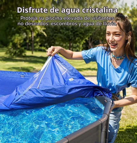 Vista 7 de POOLHACKER - Cubierta de piscina de invierno de 12 pies, redonda, 12 pies sobre el suelo, cubierta de piscina 420D extragruesa con extensión