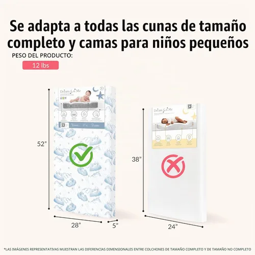 Vista 3 de Dream On Me Nap Nest Colchón de cuna y cama de bebé, de doble cara - para bebés y niños pequeños, colchón impermeable de 5" con 88 muelles Nube azul