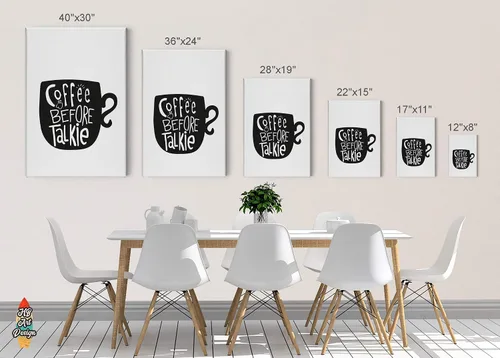 Vista 5 de HB Art Design Taza de café antes de talkie en blanco y negro, arte de pared, decoración de cafetería, decoración de pared de cocina, comedor