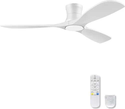 Vista 11 de Ventiladores de techo inteligentes de perfil bajo de 52 pulgadas con luces y control remoto, 3 aspas de madera, motor de CC silencioso, ventilador