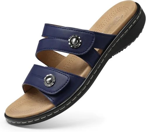 Vista 14 de SHIBEVER Sandalias planas para mujer: antideslizantes, con soporte para el arco, ortopédicas, para fascitis plantar, cómodas sandalias para caminar