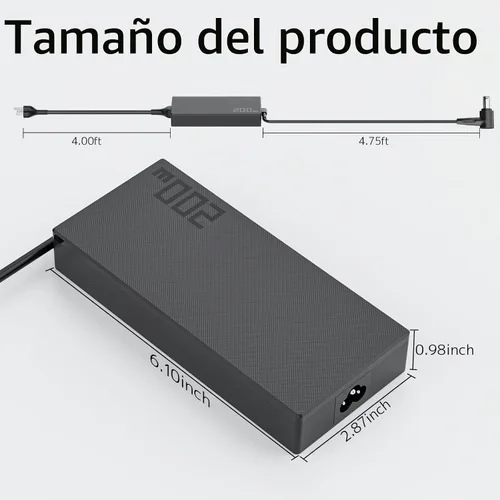 Vista 3 de Cargador de portátil para juegos de 200 W para ASUS ROG TUF Zephyrus Carga rápida Potencia estable Control de temperatura inteligente 20 V 10
