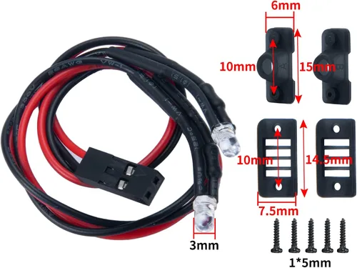 Vista 4 de RC-Hub Juego de luces traseras LED para 1/24 Axial SCX24 AXI00001 RC Crawler Car, rojo
