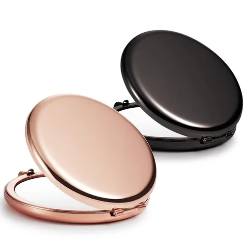 Vista 10 de Espejo compacto para bolso, espejos de maquillaje de bolsillo de metal con aumento de doble cara 1X/2X (redondo, cian) Compact Mirror for Purse