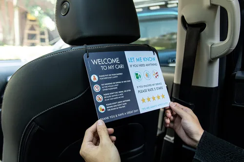 Vista 3 de NIVRANA Paquete de 2 letreros de coche Rideshare - Mejores relaciones con los clientes, calificaciones más altas y más consejos con letrero