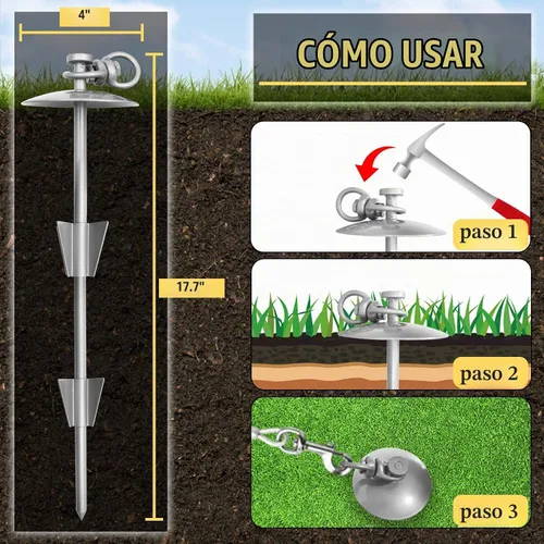 Vista 4 de Estaca de amarre para perro resistente con cable de perro de 10 pies para perros grandes de hasta 150 libras, estaca espiral para perro