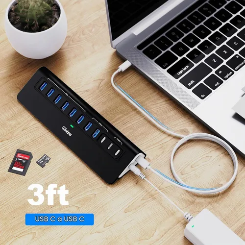 Vista 7 de Hub USB alimentado de 10 Gbps, intpw YH9AC Plus 13 puertos USB 3.2 Hub