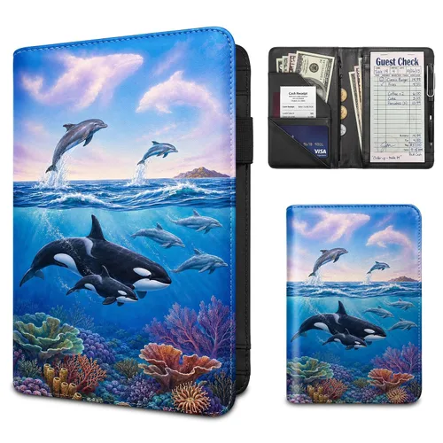 Vista 21 de Server Book for Waitress,Waiter Book with Zipper Pocket,PU Leather Waitstaff Organizer Wallet with 7 Pockets,Guest Check & Money Holder,Fits Server