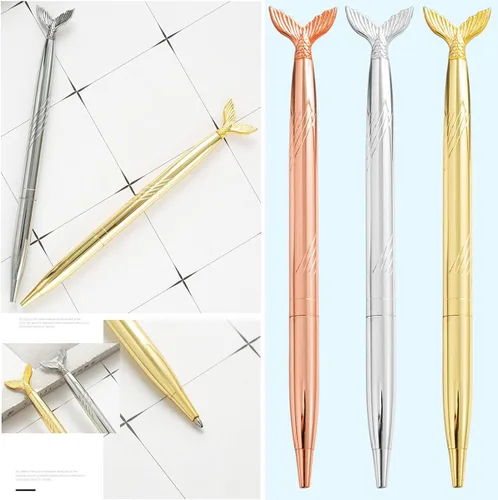 Vista 6 de 6 bolígrafos de metal con tinta negra, juego de bolígrafos delgados metálicos brillantes, decoración de fiesta de boda, suministros escolares