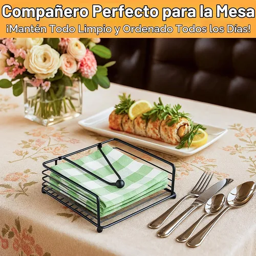 Vista 3 de 3 servilletas para servilletas de papel, servilletas planas negras, dispensador de servilletas de metal para mesas de cocina, granja, cena, al aire
