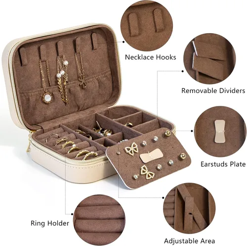Vista 3 de KAMIER Joyeros pequeños para mujer Caja organizadora de joyería de piel sintética para aretes, anillos, collares Lindo joyero para mujeres