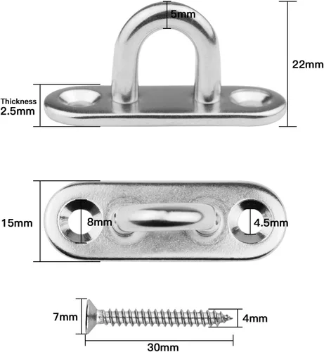 Vista 2 de 6 almohadillas de acero inoxidable de 1.8 pulgadas Ganchos en U para placa de ojo + 6 ganchos de acero inoxidable, lazo de grapas de hardware
