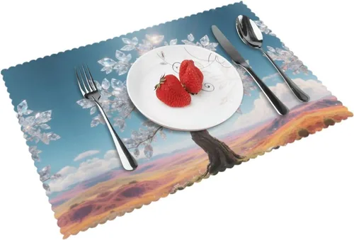Vista 13 de Rectangular Placemats Set of 4, Heat Resistant Bee Printed Kitchen Dining Table Mats