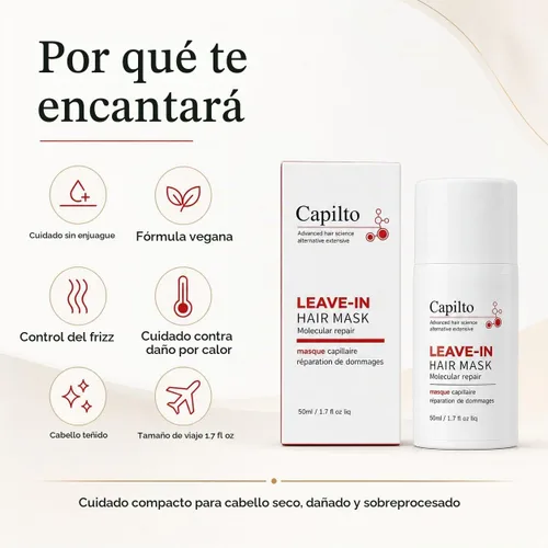 Vista 5 de Mascarilla molecular de reparación capilar sin enjuague, queratina, reparación profunda para cabello encrespado y dañado, corrige el blanqueador