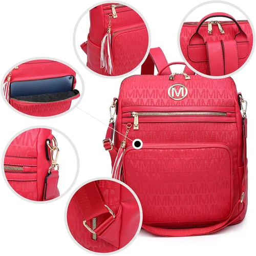 Vista 16 de MKP COLLECTION Mochila de moda para mujer, bolsa convertible grande para mujer, mochila de viaje, bolsa de hombro, juego de 2 piezas con borla, Beige