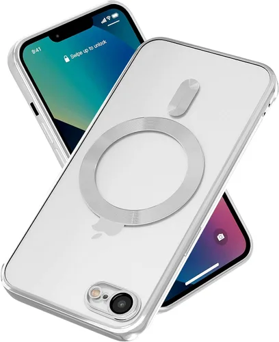Vista 6 de Funda magnética para iPhone 8, borde galvanizado, parte trasera transparente, funda protectora delgada con protección de cámara, compatible