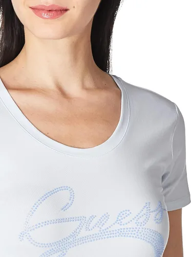 Vista 3 de GUESS Camiseta Adelina de manga corta con cuello redondo para mujer, Fresh Air