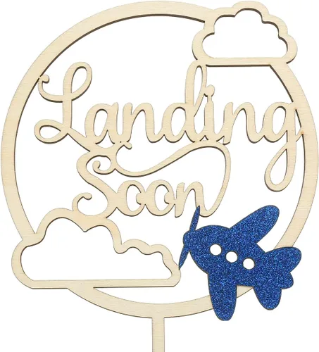 Vista 6 de Landing Soon - Decoración personalizada para tartas de avión de madera, decoración de baby shower