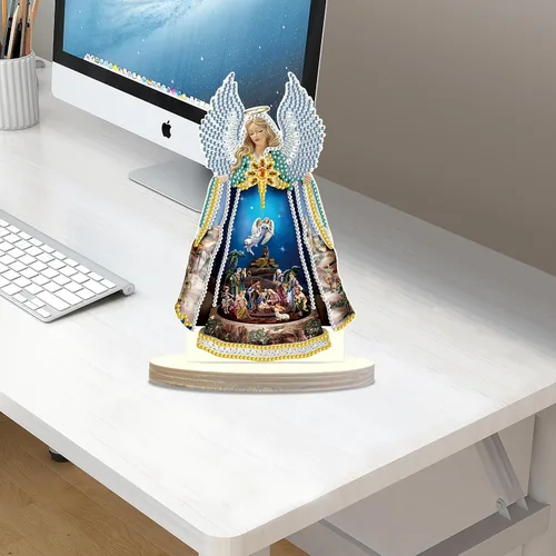 Vista 7 de Kits de arte de diamantes de Navidad con belén de ángel: decoración de pintura de diamante de mesa con santa familia, adorno de escritorio