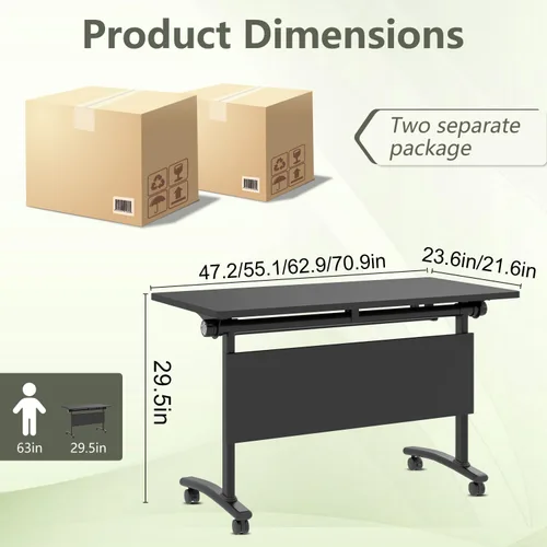 Vista 3 de 47.2in Folding Conference Table, Modular Meeting Table with Wheels 2Pack Deep Gray