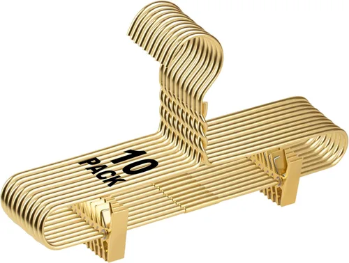 Vista 8 de Hermosas perchas de metal de aluminio dorado resistentes (paquete de 10 unidades, dorado)