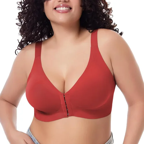 Vista 2 de Starmiss Sujetador de cierre frontal para mujer, sin costuras, cobertura completa, soporte de espalda, brasier de postura inalámbrico