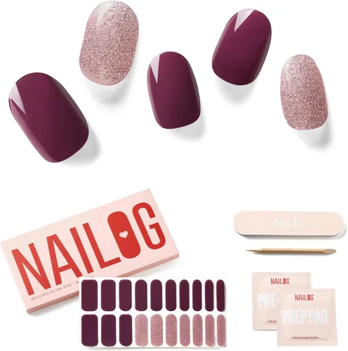 Vista 15 de Tiras de Gel para Uñas Semi Curadas, NAILOG 20 piezas Calcomanías de Uñas de Larga Duración que Funcionan con Cualquier Luz UV, Envolturas con Aurora