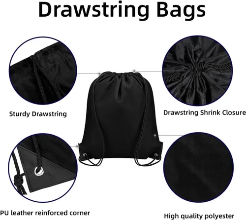 Vista 5 de CHEPULA Bolsas con cordón a granel, mochila con cordón grande, saco trasero con cordón, Negro-20 unidades., Mochila con cordón de nylon Draw String